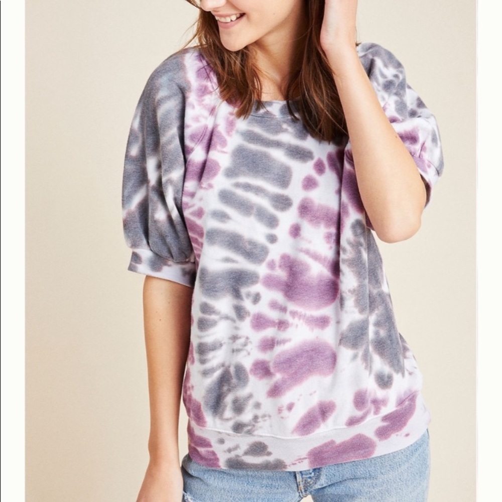 Anthropologie Maeve Tie Dye Puff Sleeve Multicolored Sweatshirt Tee sz XS